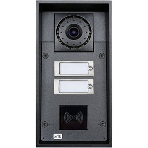 2N IP Force Series, 2-Button Intercom Door Station Module with Camera and Speaker, IP69K, 12VDC Supports Card Readers, Black