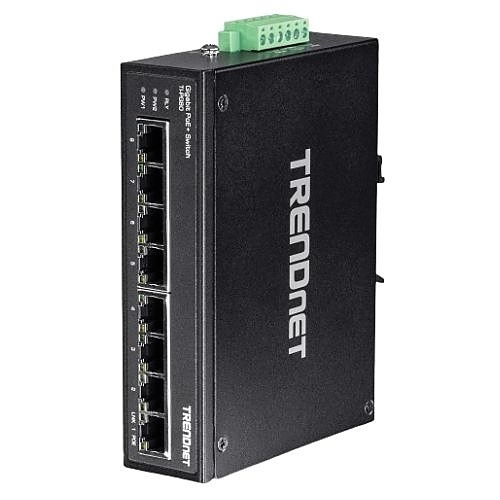 TRENDnet 8-Port Hardened Industrial Unmanaged Gigabit PoE+ DIN-Rail Switch, 200W Full PoE+ Power Budget, 16 Gbps Switching Capacity, IP30 Rated Network Switch, Lifetime Protection, Black, TI-PG80