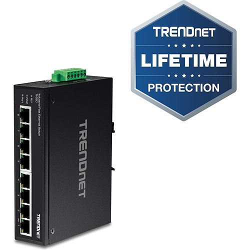 TRENDnet 8-Port Industrial Unmanaged Fast Ethernet DIN-Rail Switch; TI-E80 8 x Fast Ethernet Ports; 1.6Gbps Switching Capacity;8 Port Network Fast Ethernet Switch;IP30 Metal Switch;Lifetime Protection