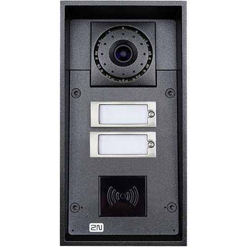 2N IP Force Series, 2-Button Intercom Door Station Module with Camera and Speaker, IP69K, 12VDC Supports Card Readers, Black